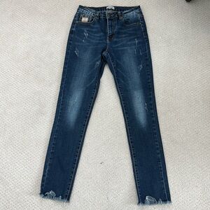 Ice Cube Washed Denim Jeans, Frayed, size 40 euro (us 10)